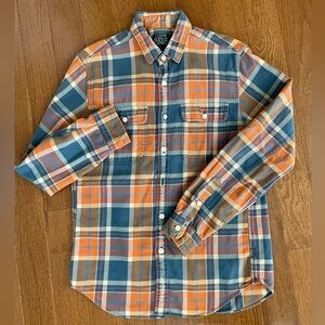 J. Crew Men’s Plaid Flannel Button Down Shirt (orange/blue)